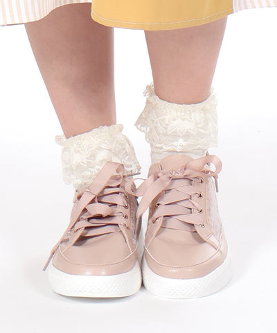 Lace Panel Flat Sneakers