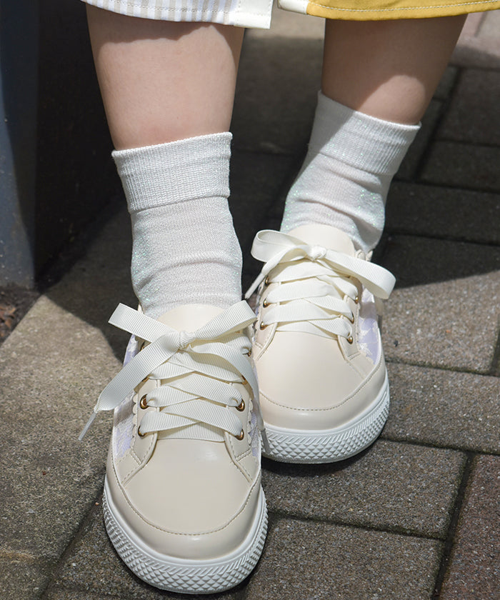 Lace Panel Flat Sneakers