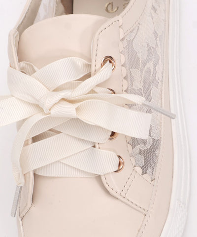 Lace Panel Flat Sneakers