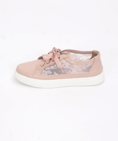 Lace Panel Flat Sneakers