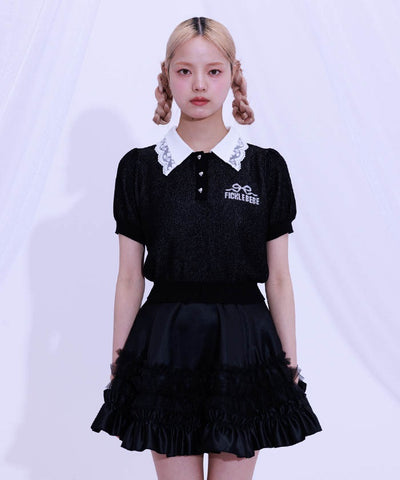 Jacquard Logo Lace Knit Top
