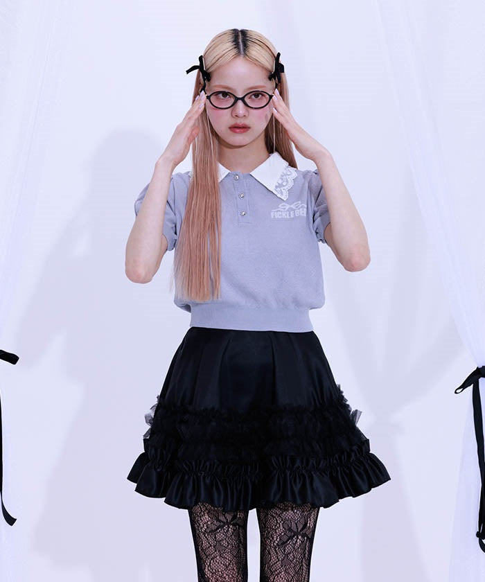 Jacquard Logo Lace Knit Top