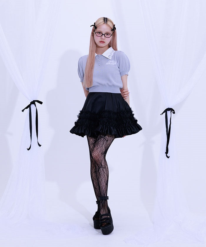 Jacquard Logo Lace Knit Top