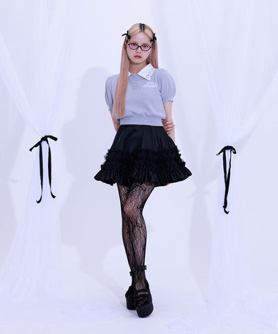 Jacquard Logo Lace Knit Top
