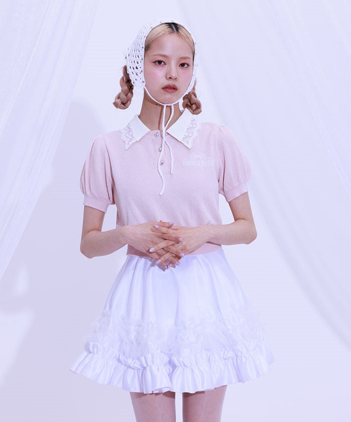 Jacquard Logo Lace Knit Top