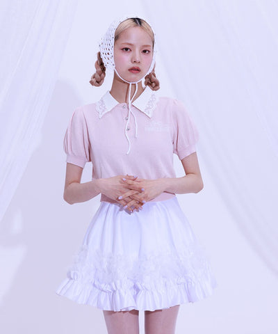 Jacquard Logo Lace Knit Top
