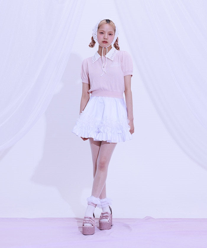Jacquard Logo Lace Knit Top