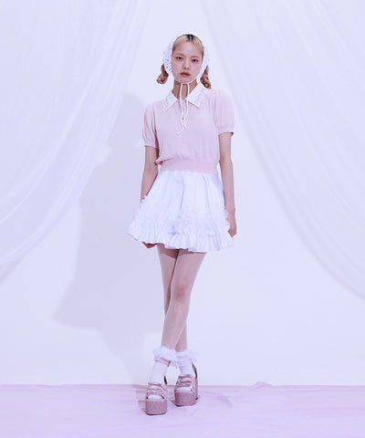 Jacquard Logo Lace Knit Top