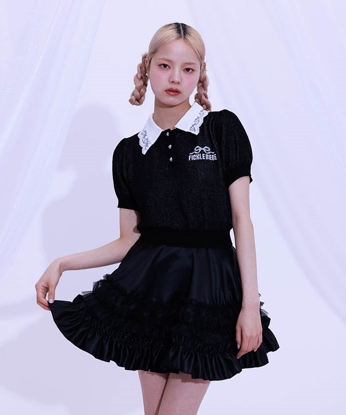Jacquard Logo Lace Knit Top