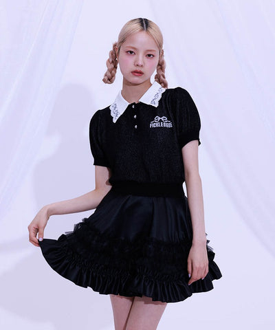 Jacquard Logo Lace Knit Top