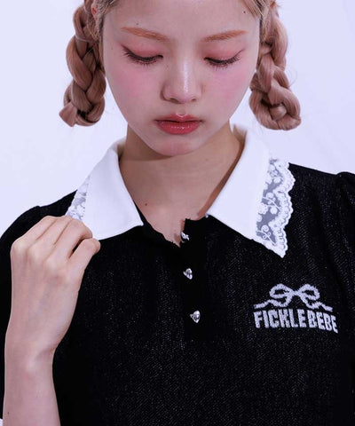 Jacquard Logo Lace Knit Top