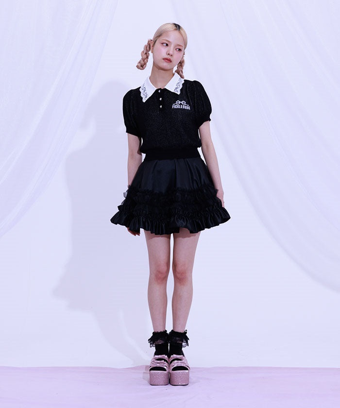 Jacquard Logo Lace Knit Top
