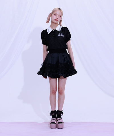 Jacquard Logo Lace Knit Top