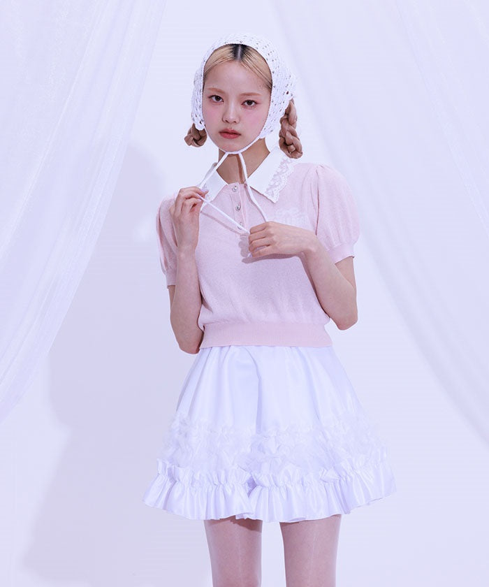 Jacquard Logo Lace Knit Top