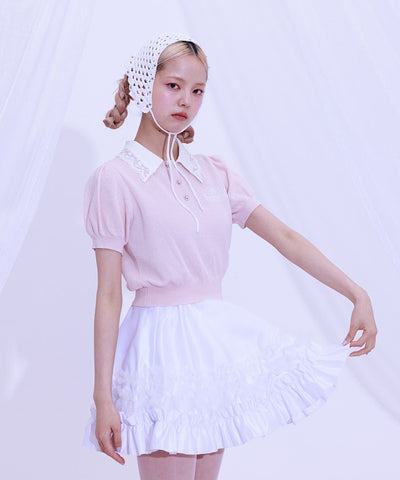 Jacquard Logo Lace Knit Top