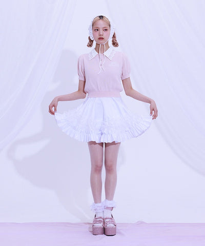 Jacquard Logo Lace Knit Top