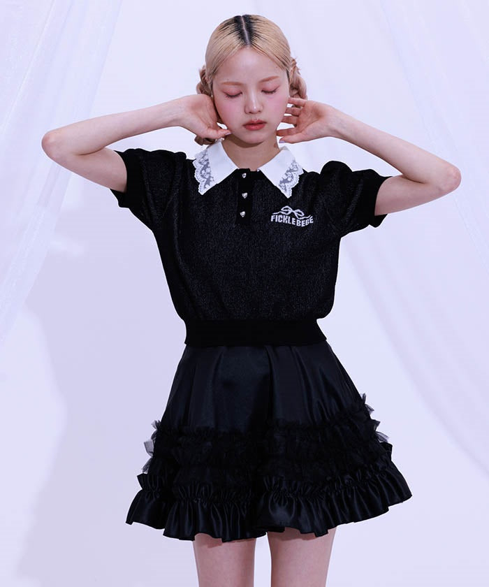 Jacquard Logo Lace Knit Top