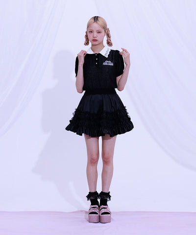 Jacquard Logo Lace Knit Top