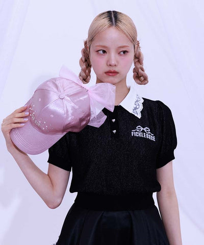 Jacquard Logo Lace Knit Top