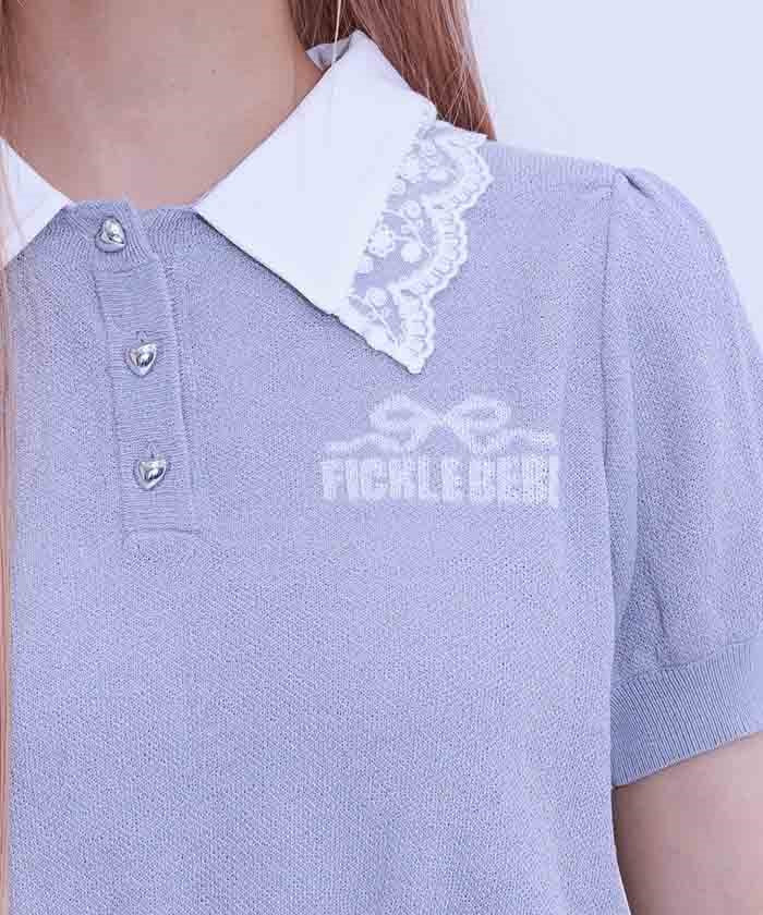 Jacquard Logo Lace Knit Top
