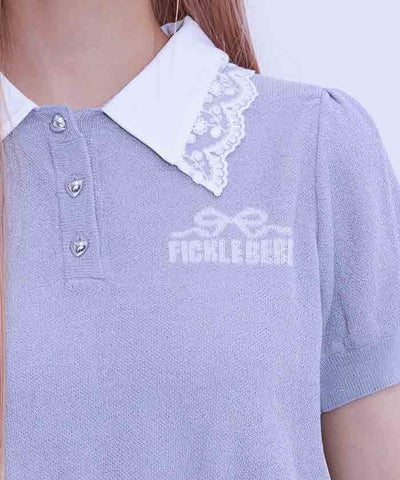 Jacquard Logo Lace Knit Top
