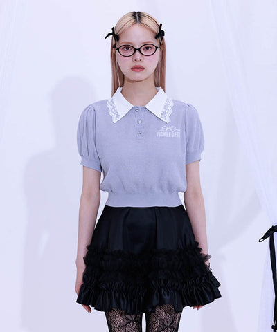 Jacquard Logo Lace Knit Top