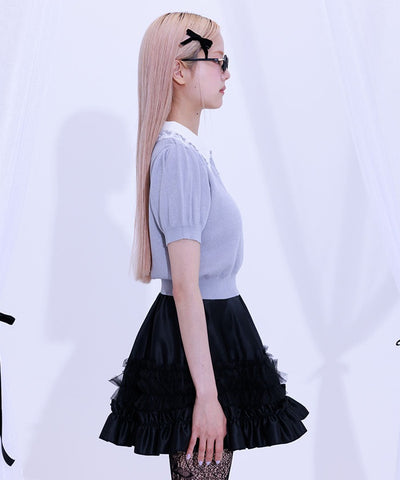 Jacquard Logo Lace Knit Top