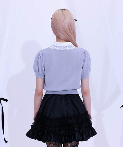 Jacquard Logo Lace Knit Top