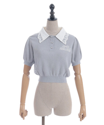 Jacquard Logo Lace Knit Top