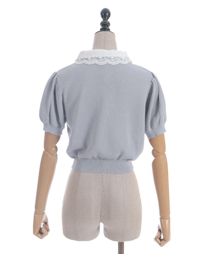 Jacquard Logo Lace Knit Top