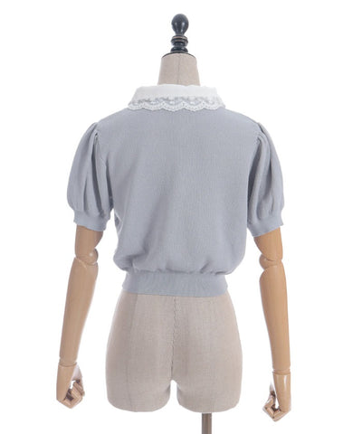 Jacquard Logo Lace Knit Top