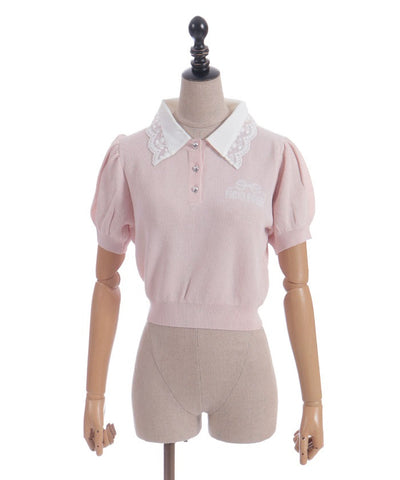 Jacquard Logo Lace Knit Top