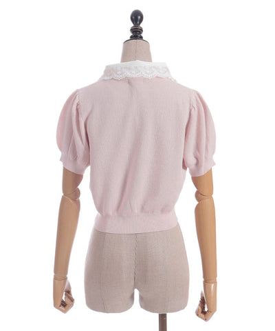 Jacquard Logo Lace Knit Top