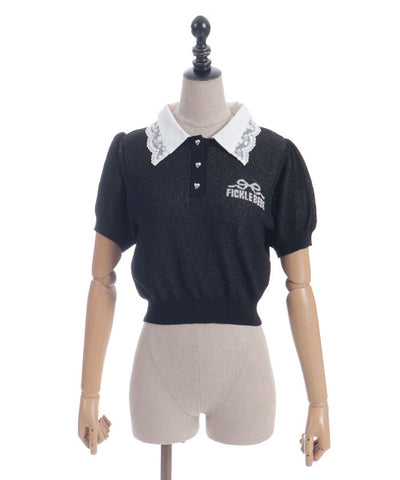 Jacquard Logo Lace Knit Top