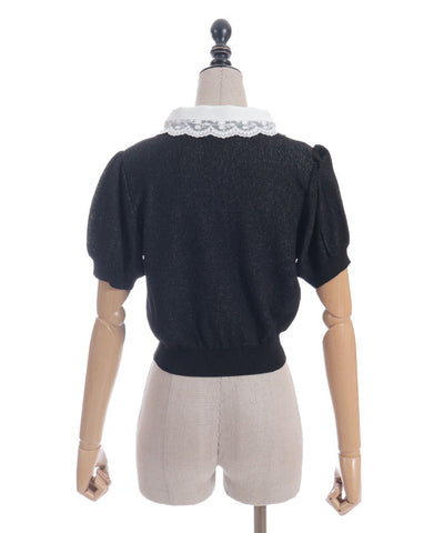 Jacquard Logo Lace Knit Top