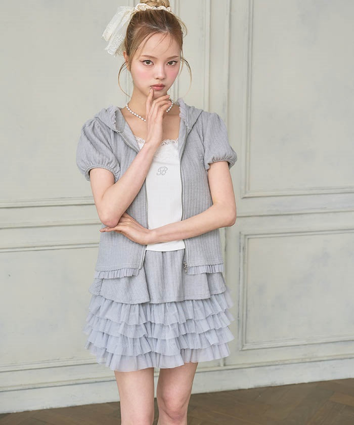 Rib Puff Sleeves Tulle Hoodie – axes femme from JAPAN