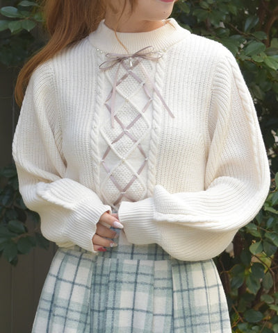 Ribbon & Cable Knit Pullover