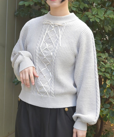 Ribbon & Cable Knit Pullover