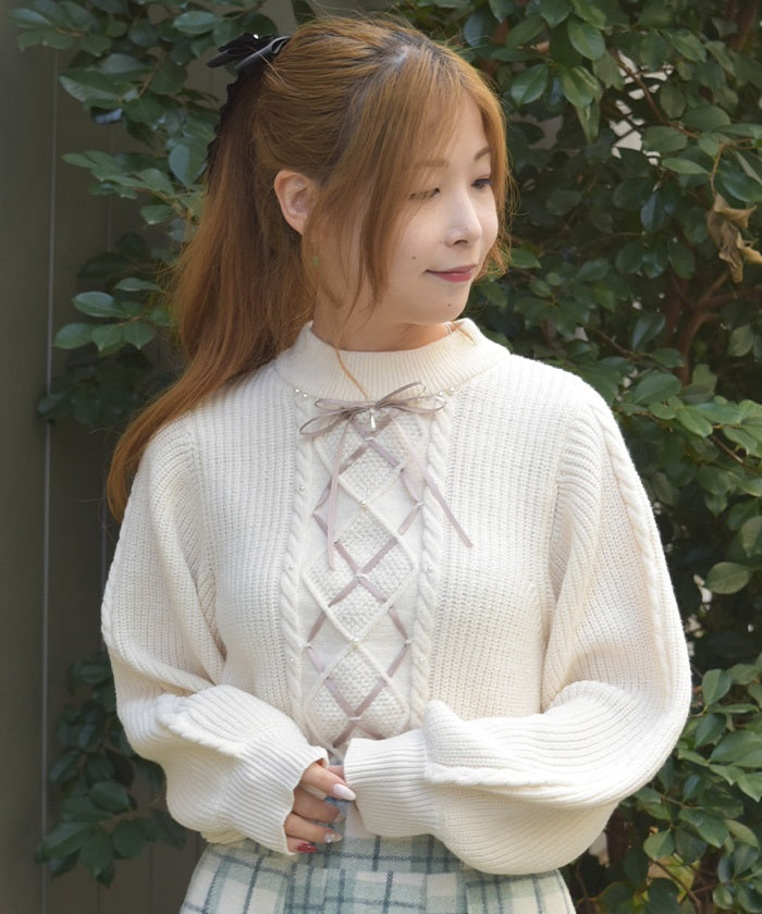 Ribbon & Cable Knit Pullover