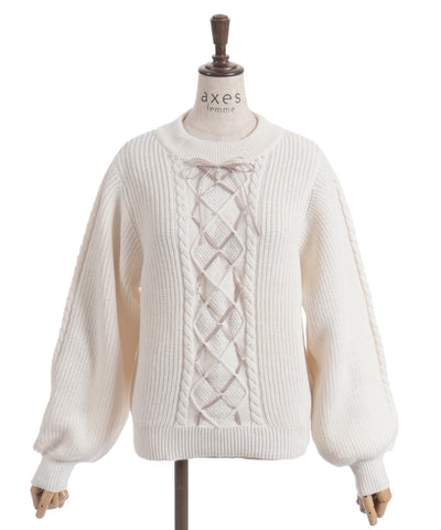 Ribbon & Cable Knit Pullover