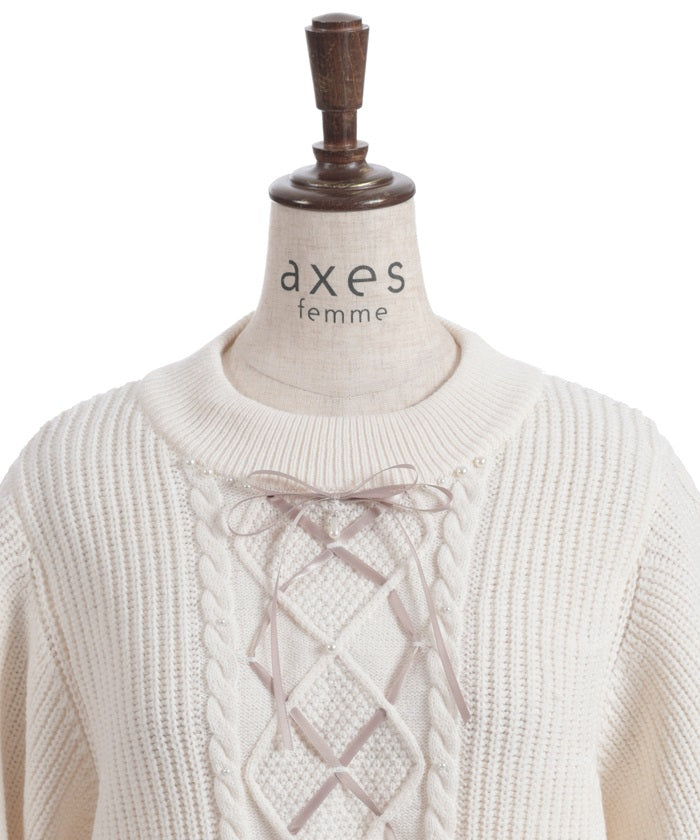 Ribbon & Cable Knit Pullover