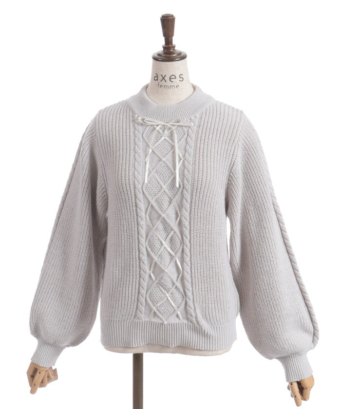 Ribbon & Cable Knit Pullover