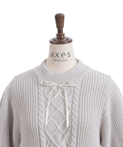 Ribbon & Cable Knit Pullover