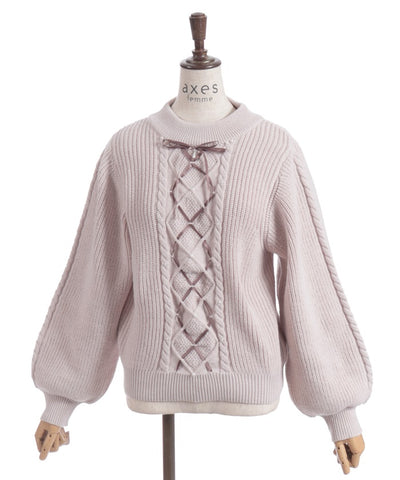 Ribbon & Cable Knit Pullover