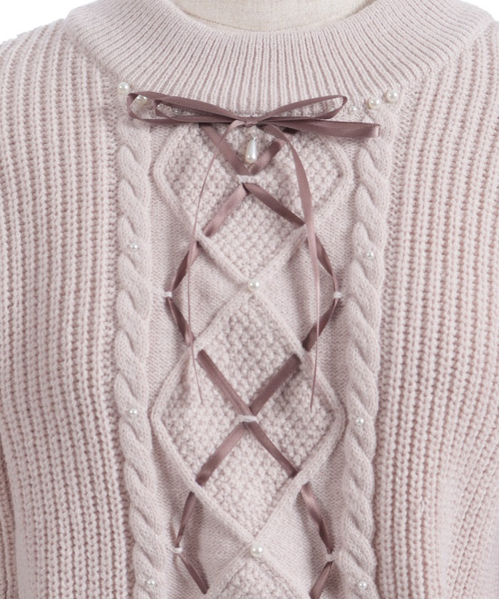 Ribbon & Cable Knit Pullover