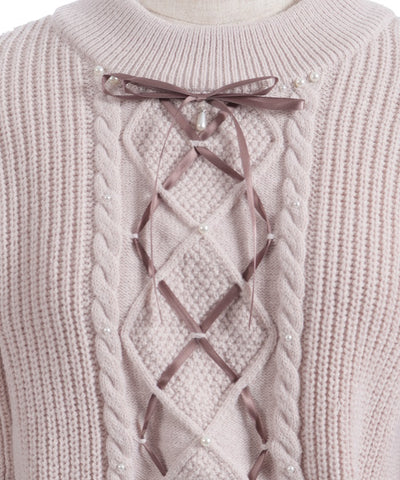 Ribbon & Cable Knit Pullover