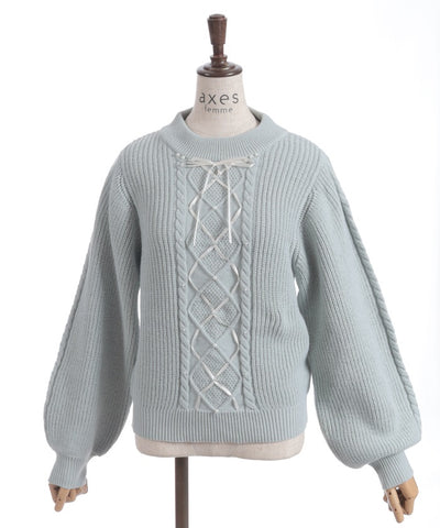 Ribbon & Cable Knit Pullover
