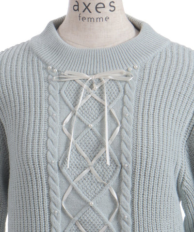 Ribbon & Cable Knit Pullover