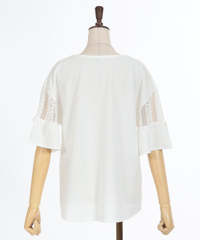 Sleeve Lace Panel Cut-and-Sewn Pullover