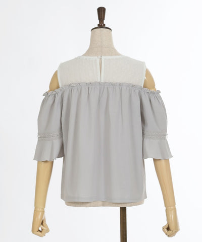 Open Shoulder Dotted Tulle Panel Pullover